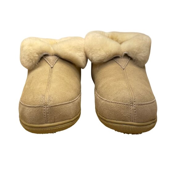 Shearling Unisex Beige Suede Cozy Sheepskin Rolltop Slippers Sz W11/M10 - Picture 2 of 10